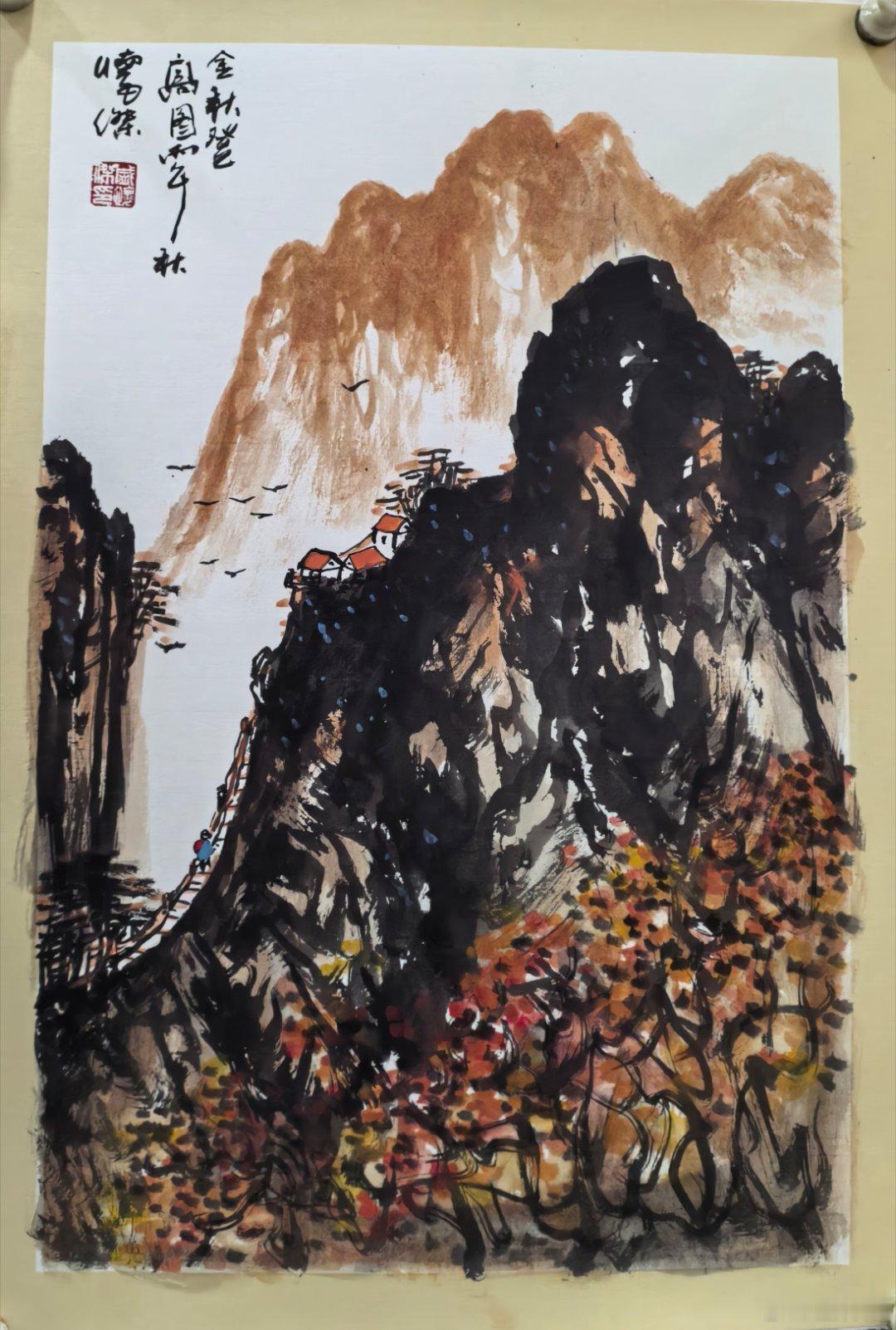 绘画[超话]绘画 北方的秋天来的早了些，不知不觉就到了金秋时节，到处都是金灿灿的