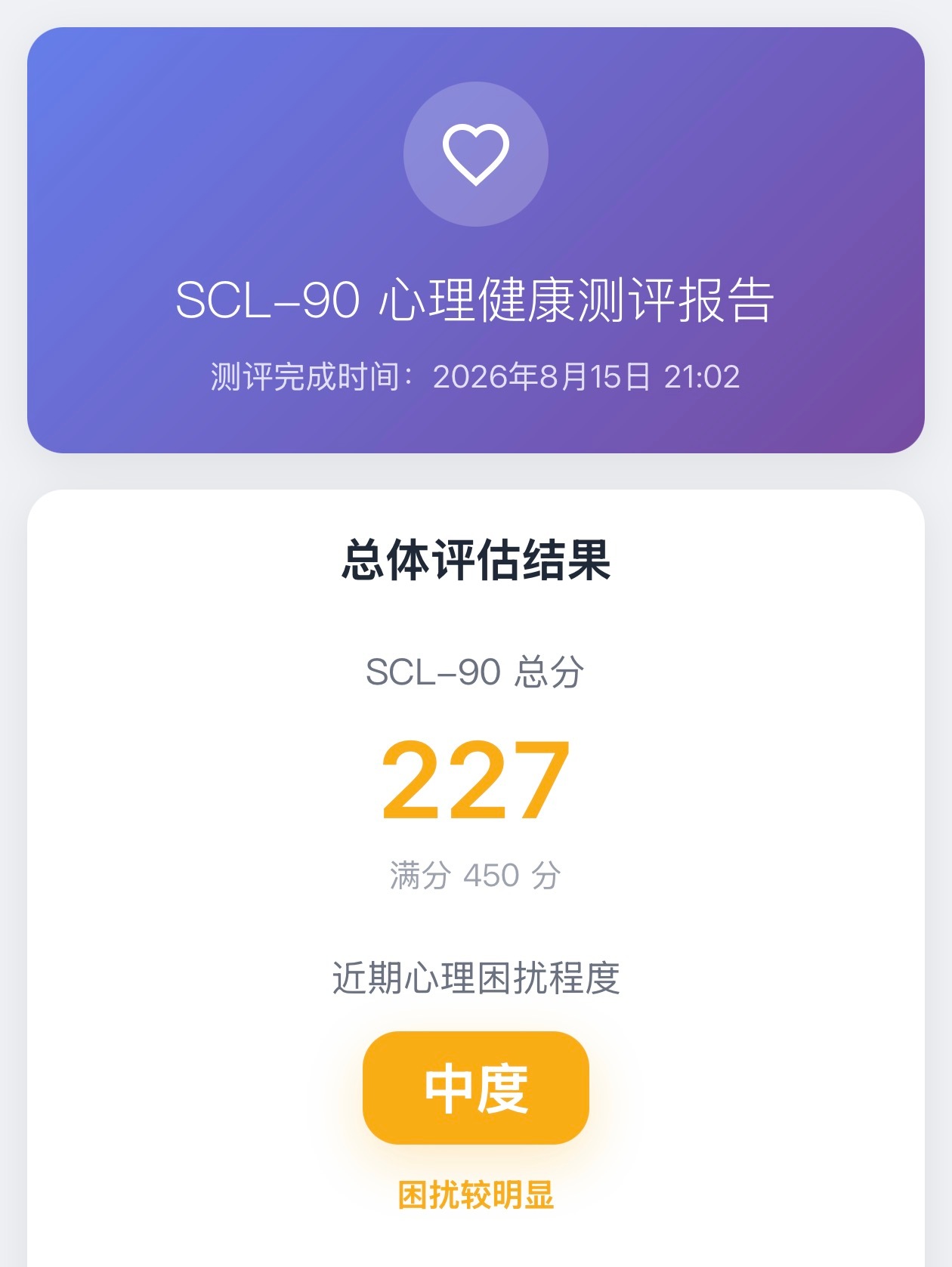 刚刚做了一份SCL-90心理健康测评报告，有没有懂行的帮我分析一下？ 