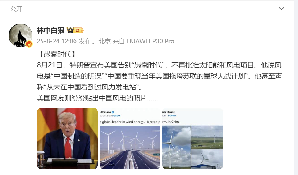 【特朗普称没见过中国风力发电 】啊这。。。双碳不是你们先提的吗？什么时候成了中国