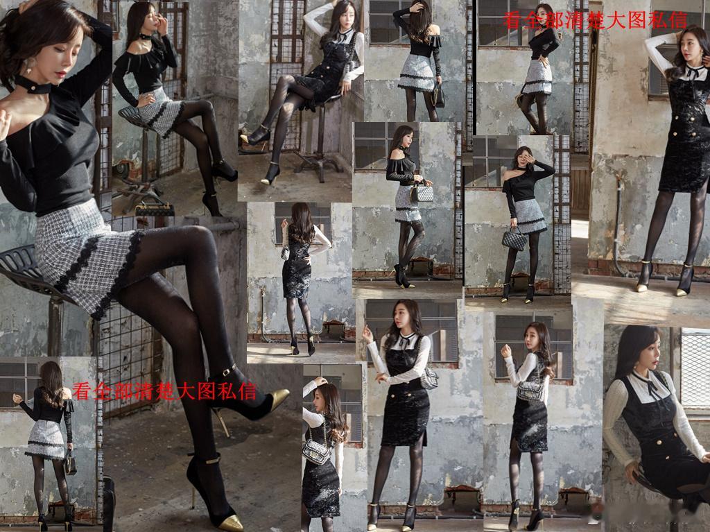 黑色银葱丝袜短裙... 