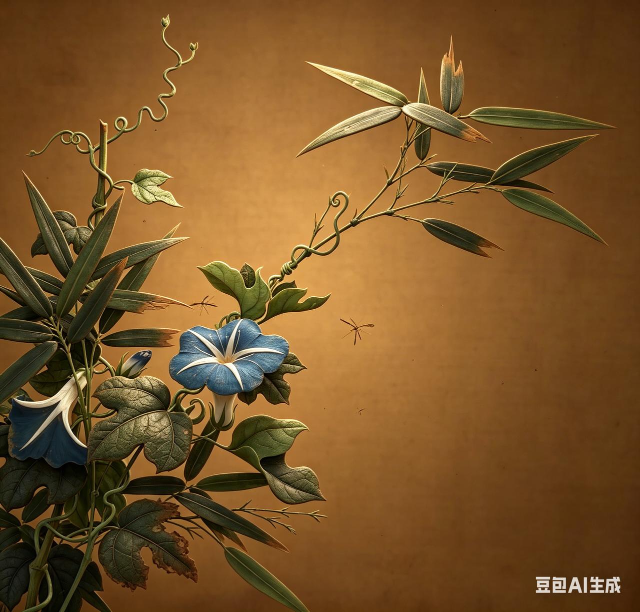 黄筌《长春花鸟册》：牵牛花开