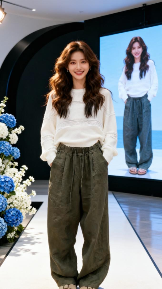 韩国阔腿裤子 穿搭灵感制造机 每日穿版 搭配师上线 模特走秀宽腿裤