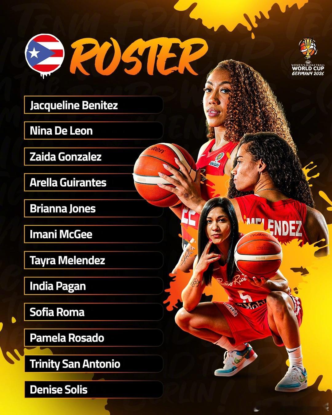 🇵🇷波多黎各女篮公布出战2026女篮世界杯 12人名单✨ 阿雷拉·吉兰特斯领