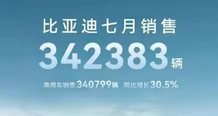 《比亚迪 7 月新能源汽车销量佳绩》

7 月，比亚迪新能源汽车销量达到 34.