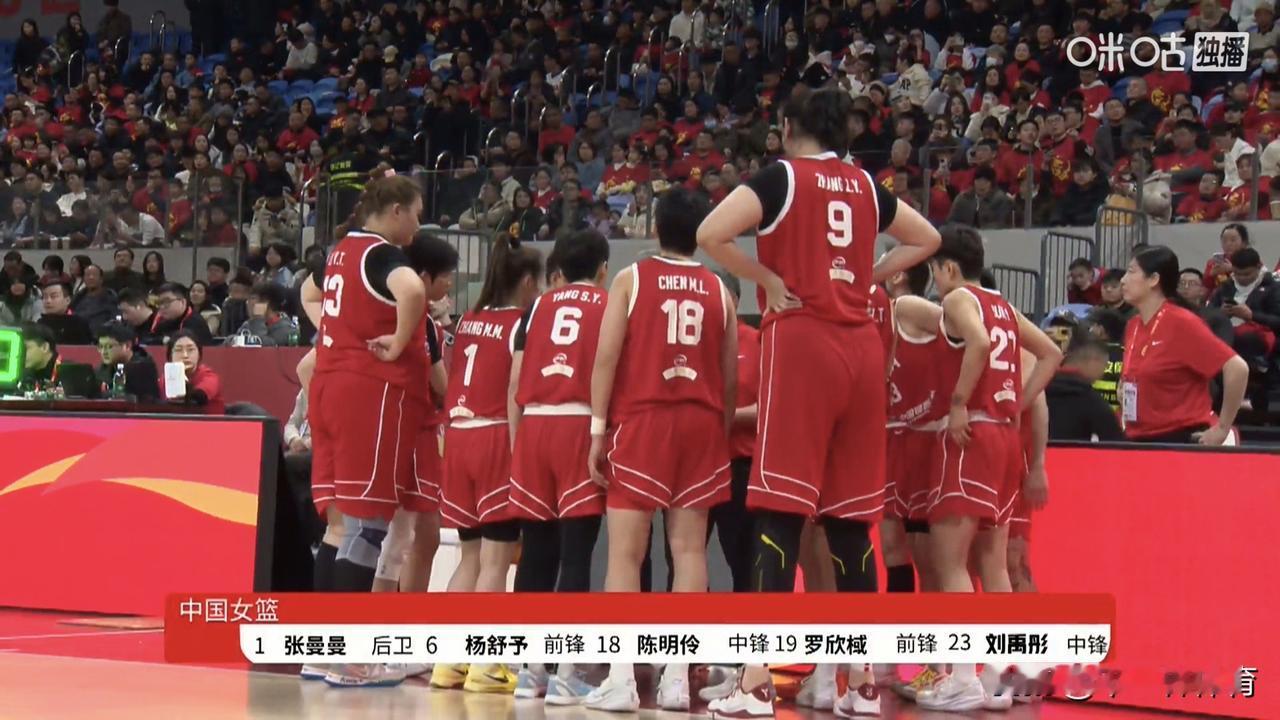 中国女篮热身赛，首发：刘禹彤（张子宇替补）、张曼曼、杨舒予、陈明伶、罗欣棫，对手