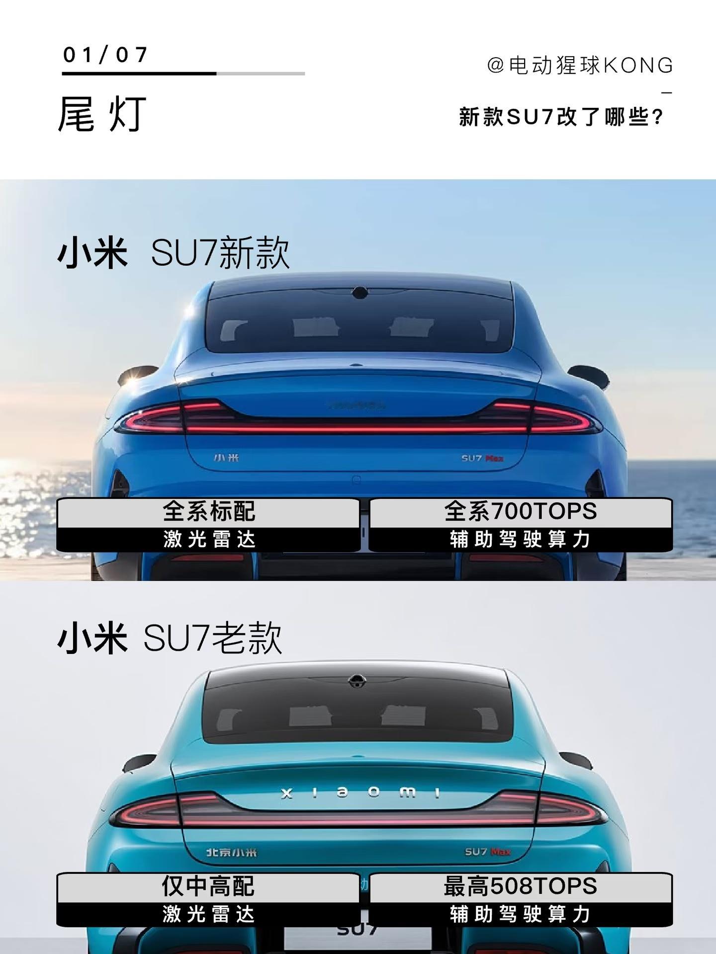 完了，这么一对比，新款更帅了！新一代小米SU7亮相