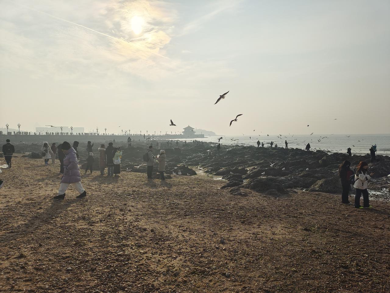 青岛栈桥，可惜了天气不太好
日落夕阳美景