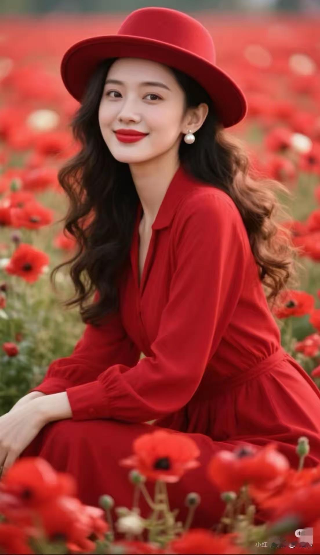 捣练子·红衣佳人
红衣艳，俏芳容，
立在繁花浅笑中。
景美怎及人绝色，
暗香轻绕