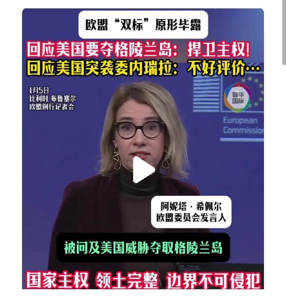 欧盟这“双标”玩得可真是溜！据新华社消息，欧盟委员会发言人在回应美国威胁索要格陵