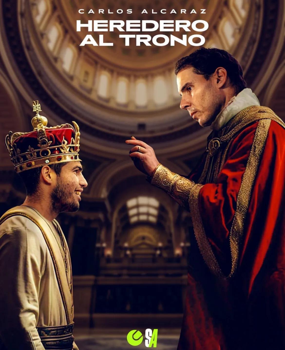 一张纳达尔为阿尔卡拉斯加冕的照片，旧王为新王加冕。
欲戴皇冠必承其重，新王是否能