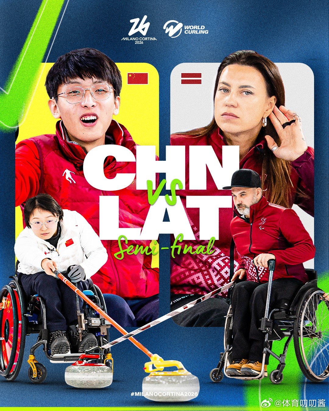 中国轮椅冰壶混双头名晋级四强 米兰冬残奥会轮椅冰壶混双循环赛，中国组合杨金桥/王