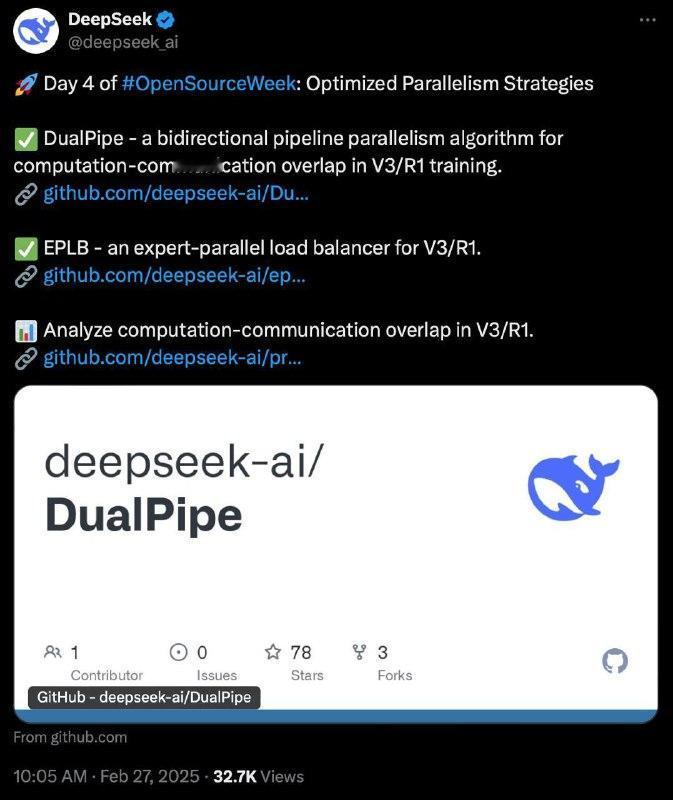 DeepSeek 开源周第 4 天：DualPipe、EPLB 优化并行策略
