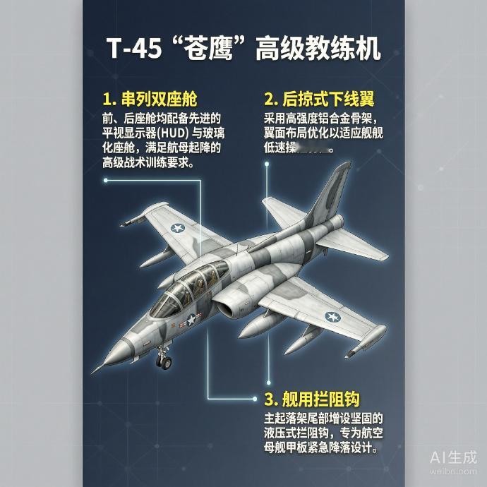 军事ai新视野 T-45“苍鹰”教练机［美］机长：11.99米翼展：9.39米机