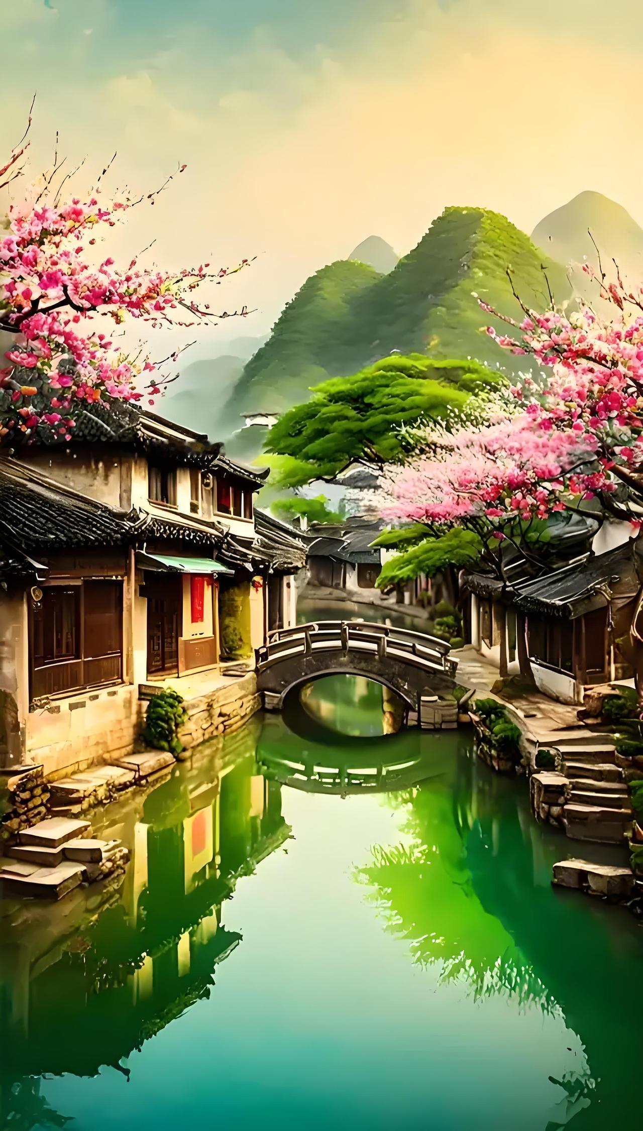 远看青山绿水
近游小桥人家