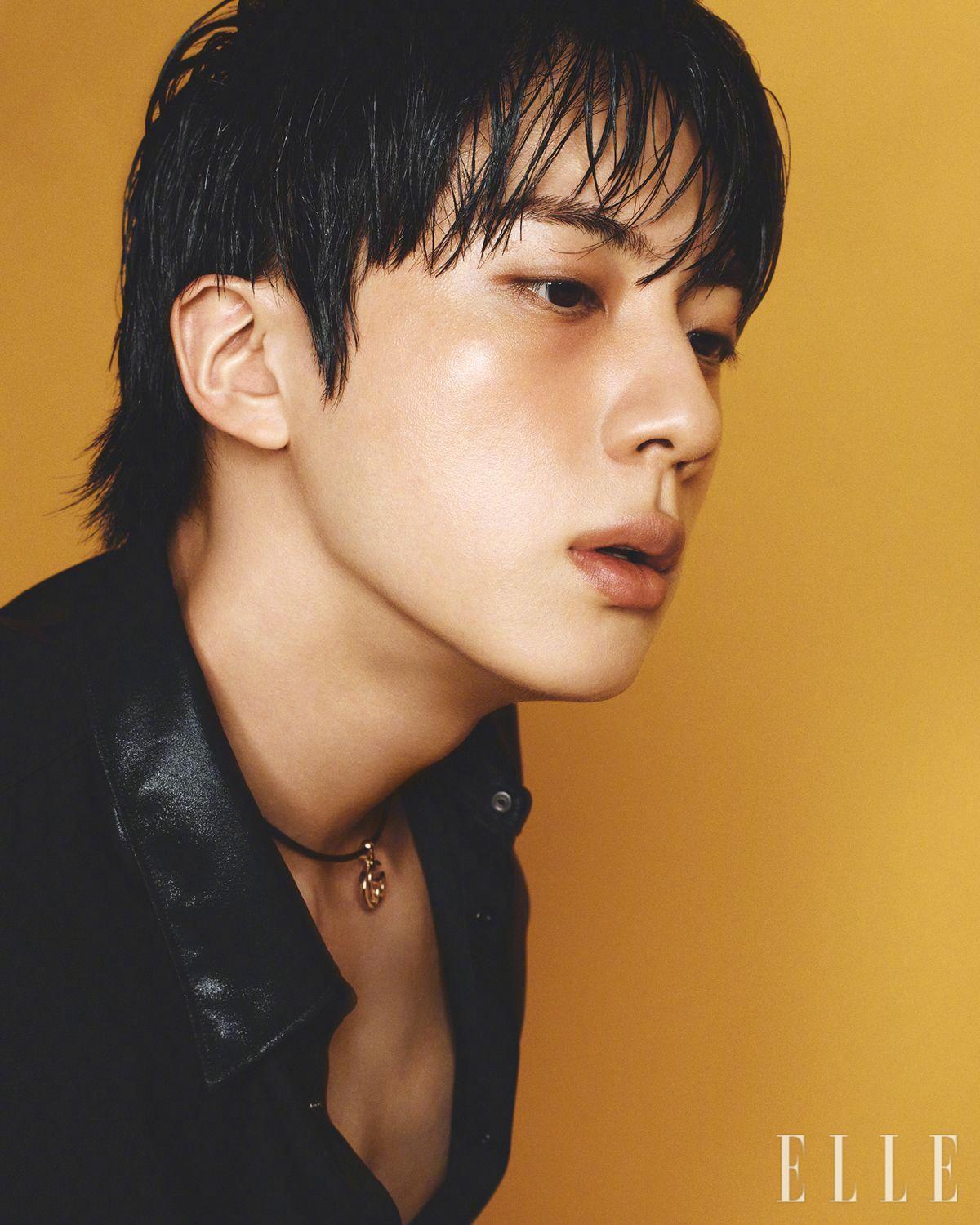金硕珍 JIN  ELLE Korea 8月刊封面画报穿着Gucci 男装带着六