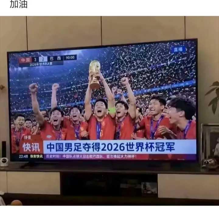 唉，我国球迷也是被国足气得失心疯了。
居然臆想国足夺得2026年世界杯冠军！
不