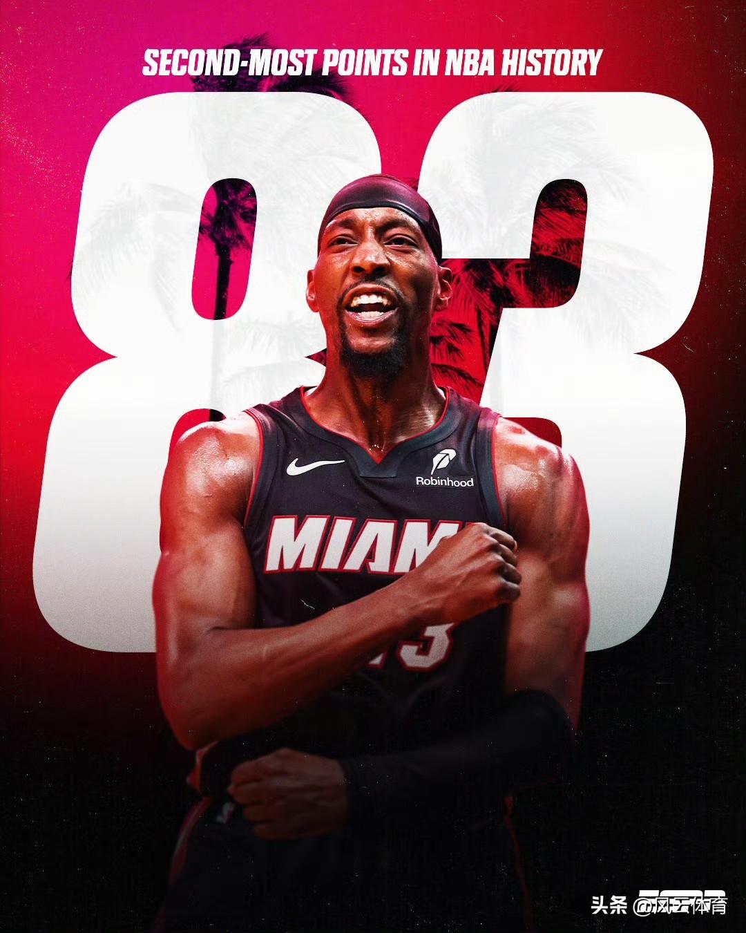 阿德巴约单场狂轰83分，打破科比81分记录！

在昨晚的NBA常规赛里，迈阿密热