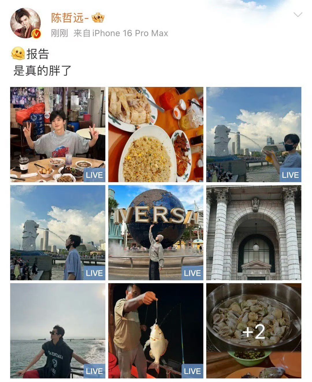 陈哲远自曝是真胖了 陈哲远晒旅游照还说自己真胖了真一点都看不出来～依旧帅的不行[