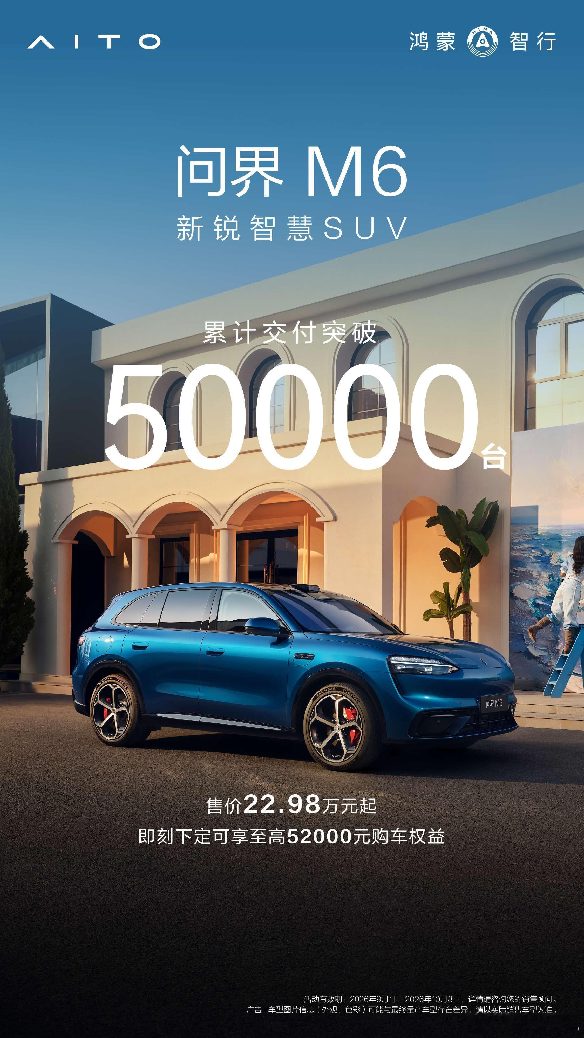 问界M6累计交付突破50000台好产品就应该获得好销量[哈哈]，22.98万元起