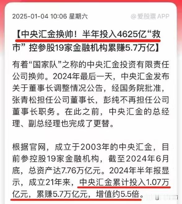 妥妥地长期、价值投资呀！21年5.5倍，中央汇金赚钱能力超爆，投1.07万亿，累