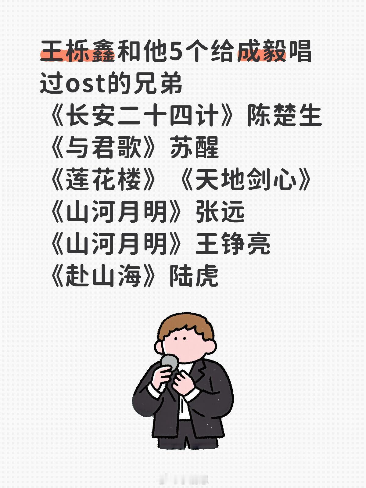 王栎鑫和他5个给成毅唱过ost的兄弟《长安二十四计》陈楚生《与君歌》苏醒《莲花楼