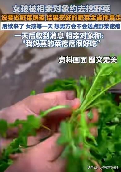 这个相亲男，还真是个憨憨哪！前几天，他主动约相亲女孩去挖野菜。结果走时，他把挖到