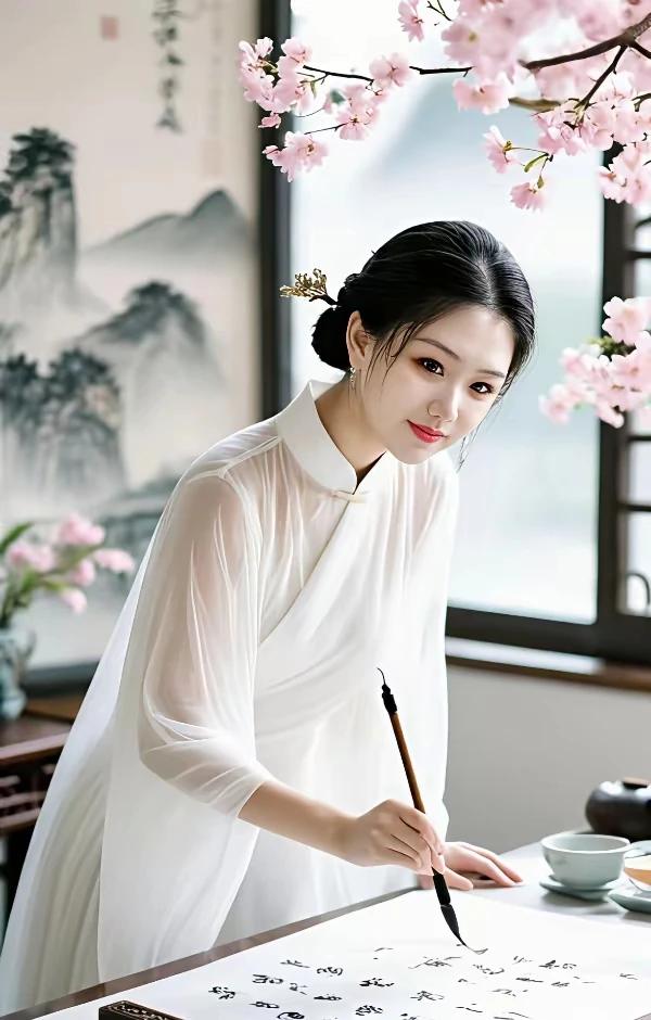 上联：案上纤毫书日月
下联：笔墨丹青绘春秋