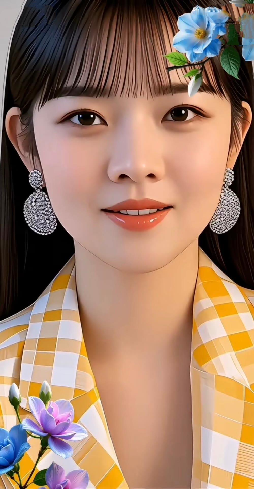 温柔甜美的花朵头饰，搭配复古格子衬衫，尽显优雅气质！🌸👗✨