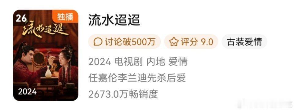 任嘉伦电视剧《流水迢迢》腾讯年榜又上升了两位[打call][打call][打ca