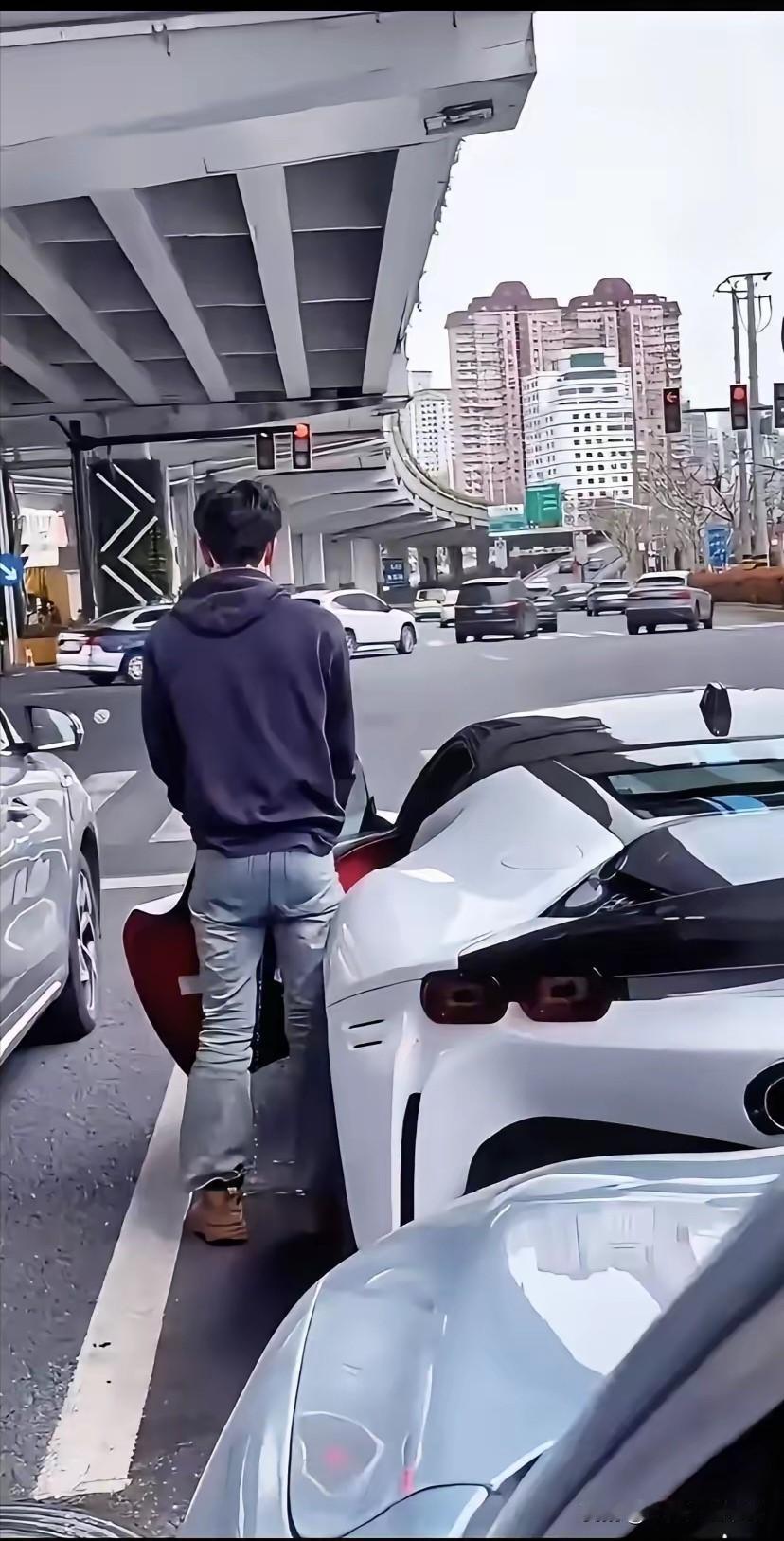 几个月前有上海网友开始等红灯时发现一个外省市司机开着豪车等红灯，结果做出了一个非