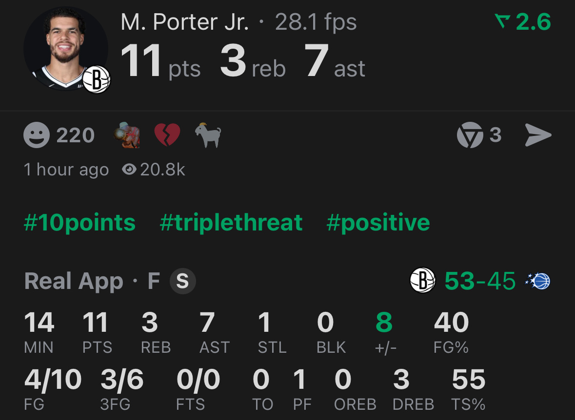 才意识到7次助攻已经是小波特生涯新高了，只用了不到14分钟。