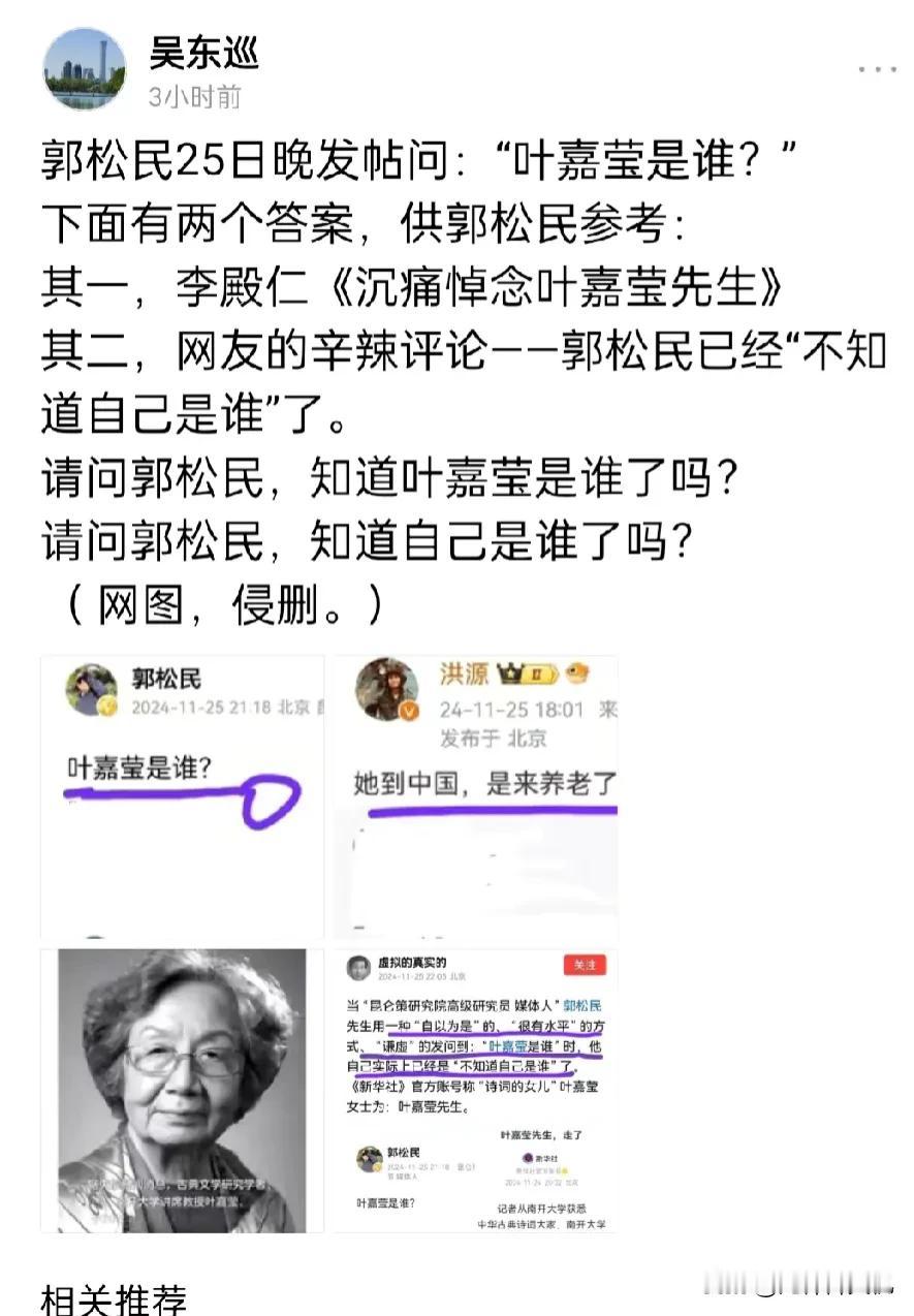 叶嘉莹？不好意思！绝对数量的中国人都不认识，包括我！因为她不是中国名人，中国政府