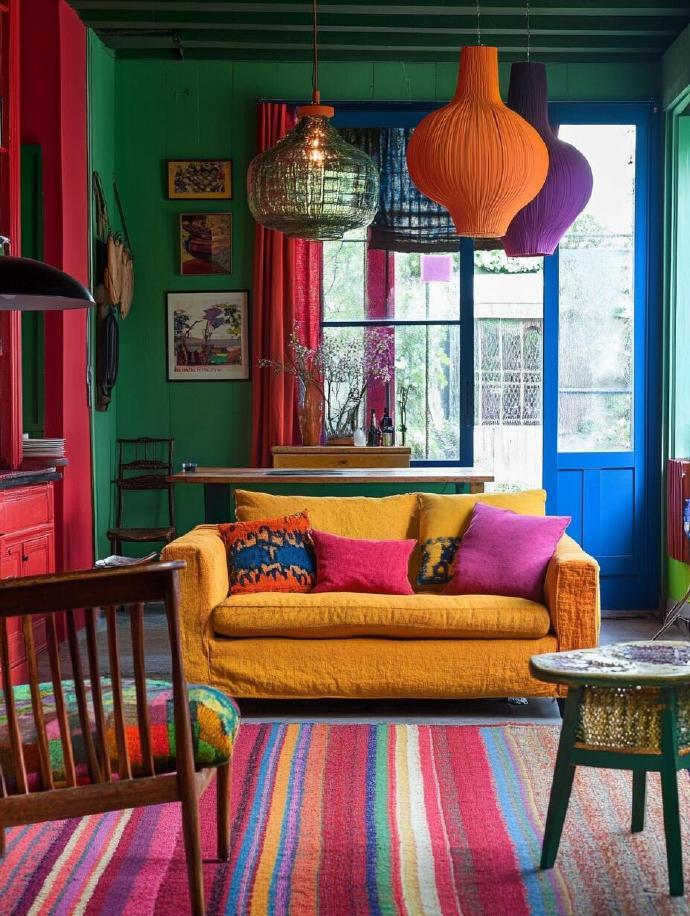 家居设计｜多巴胺色彩色彩斑斓，质感丰富。这种丰富和温暖的感觉在家具中得到了呼应 