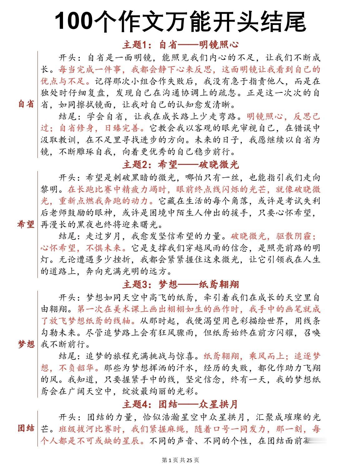 落笔即是满分的作文开头结尾，100个主题，背下来，你也可以文采奕奕，口吐莲花