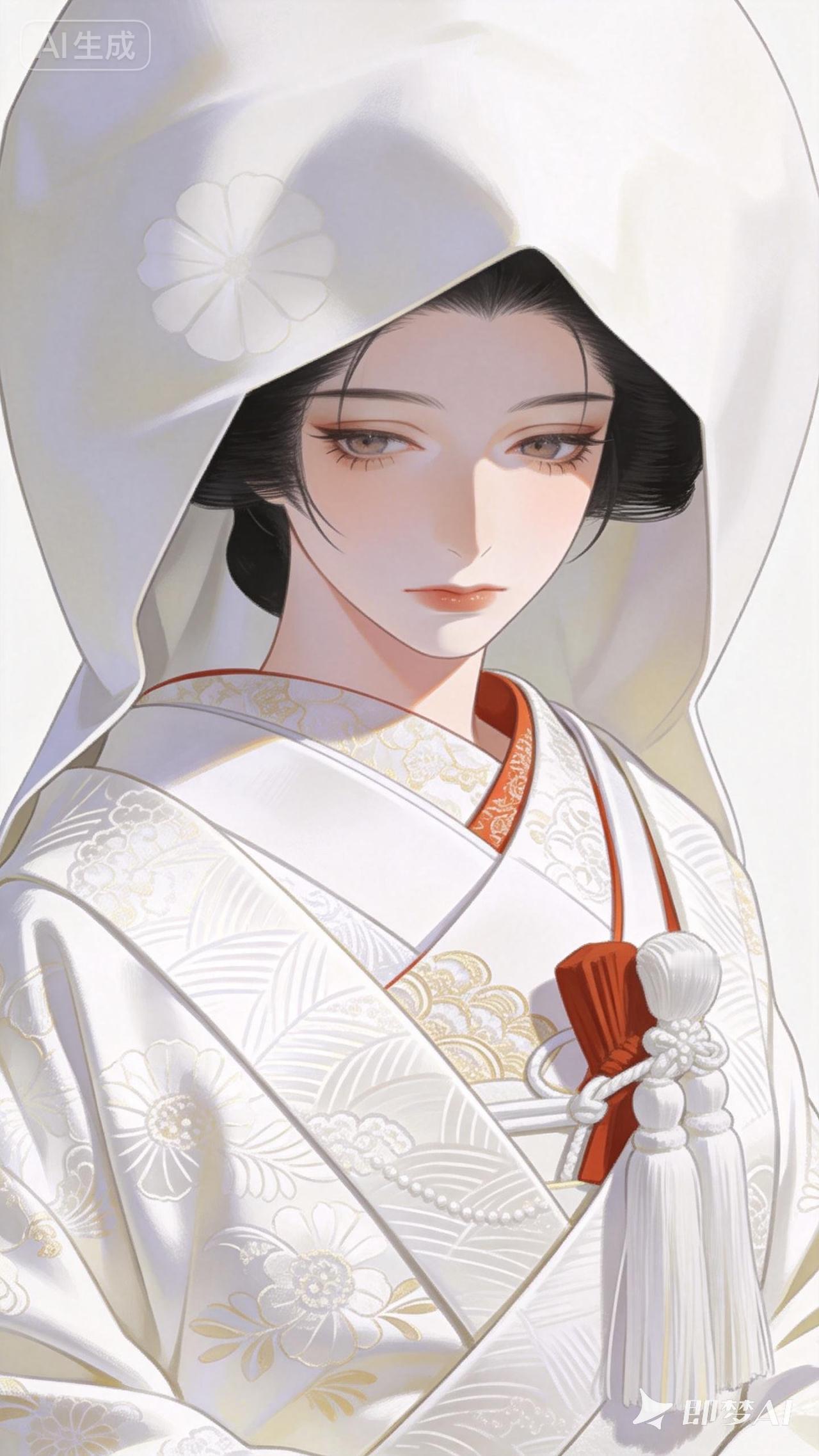 唯美古风女子，白衣飘飘，花饰点缀，宛如画中仙子。