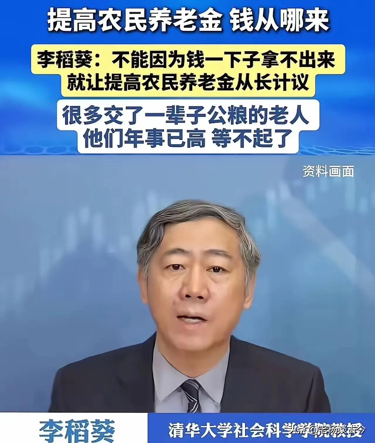 清华大学李稻葵：“不能因为钱一下子拿不出来，就让提高农民养老金从长计议，很多交了