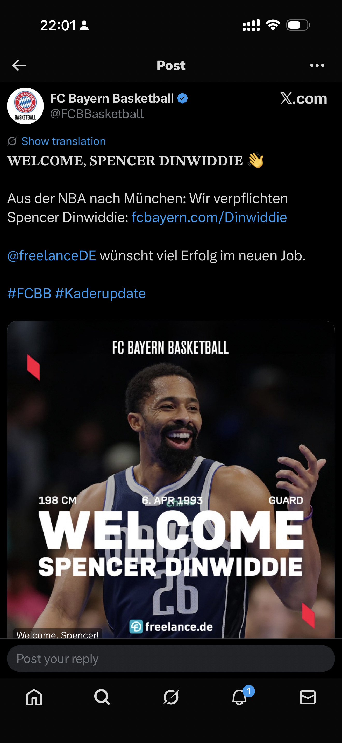 丁局再就业，开启旅欧生涯，加盟德甲劲旅拜仁慕尼黑。祝贺丁局[点赞][抱一抱]nb