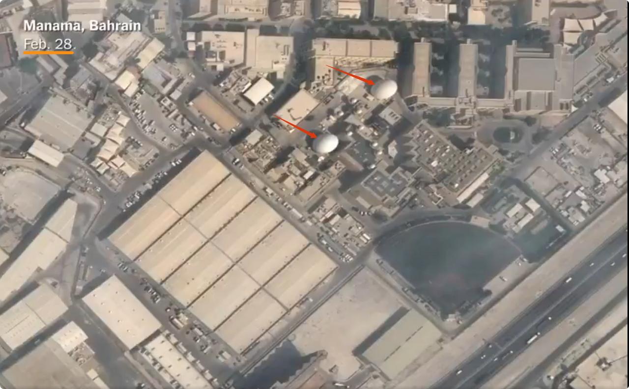 中国卫星照片显示：在2026.3.1的空袭中，伊朗成功炸掉了在巴林麦纳麦的美国海