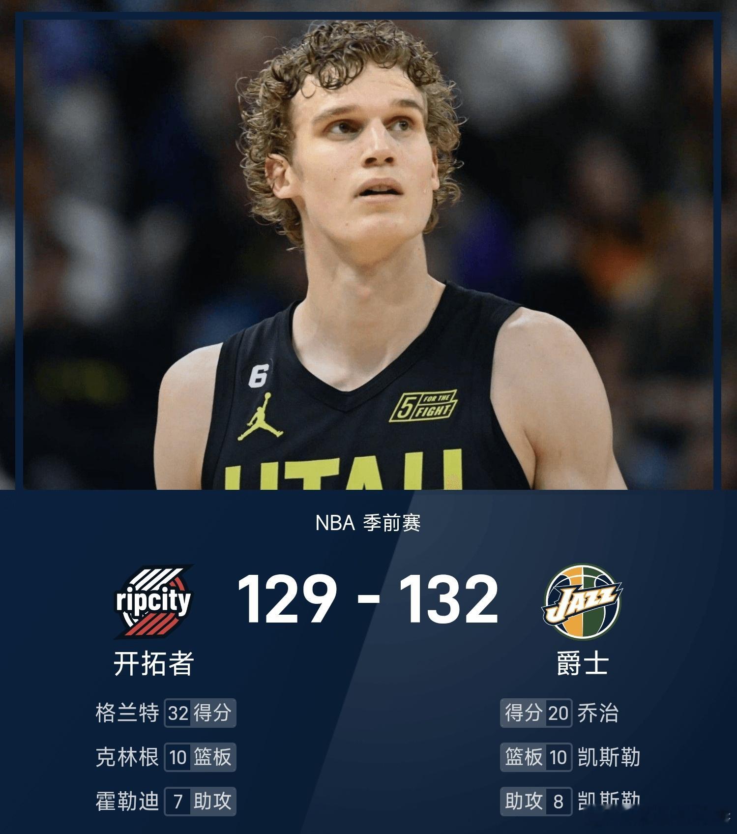 开拓者惜败爵士杨瀚森6犯离场 25/26赛季NBA 季前赛，爵士对阵开拓者。双方