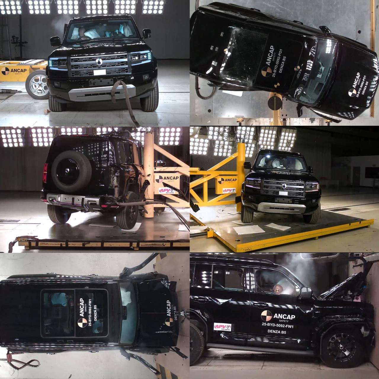 腾势B5（国内为 方程豹豹5）在澳洲ANCAP进行正面偏置碰撞测试中，因车身太硬