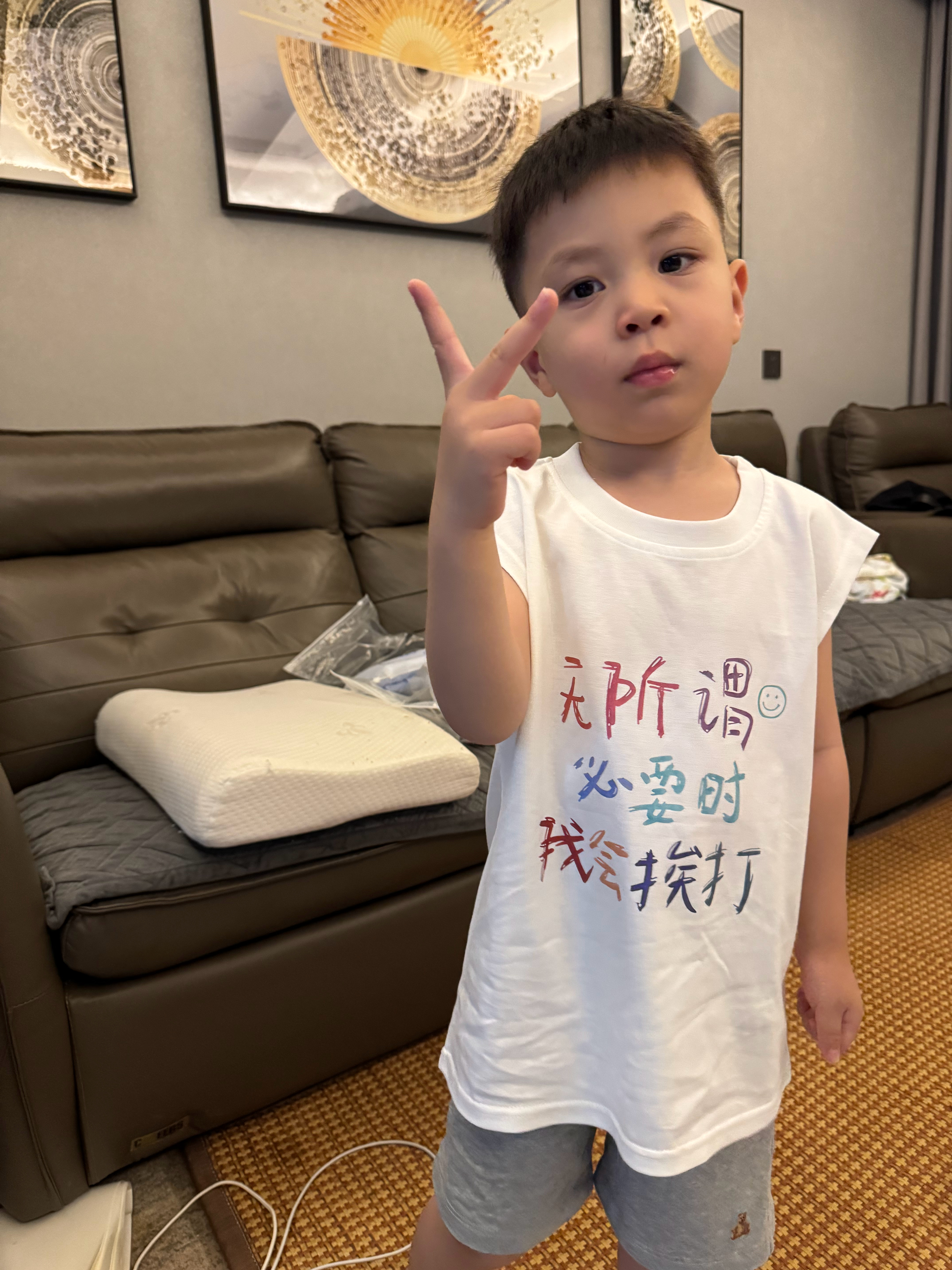 我送给盾盾的衣服 无所谓，必要时我会挨打，哈哈哈哈，符合他的生活。 