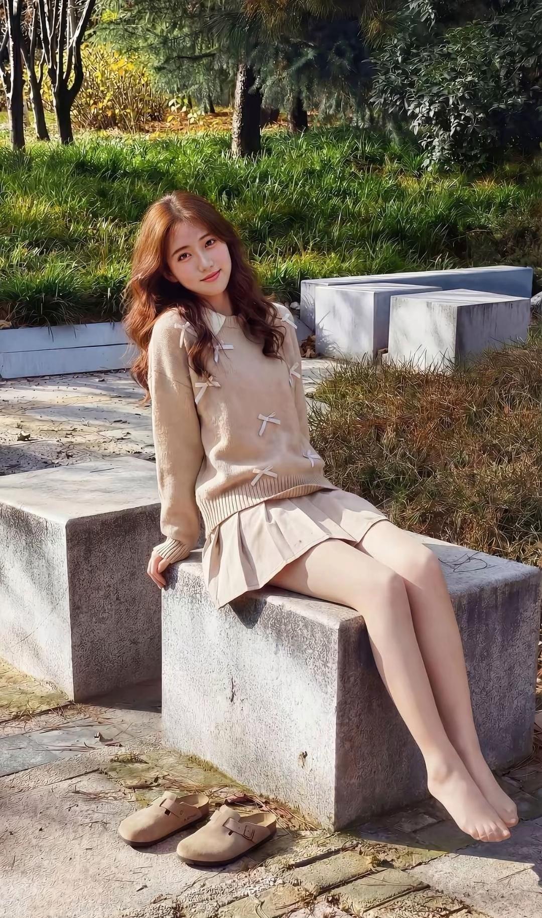 秋日暖阳下的少女，温柔与自然完美融合。