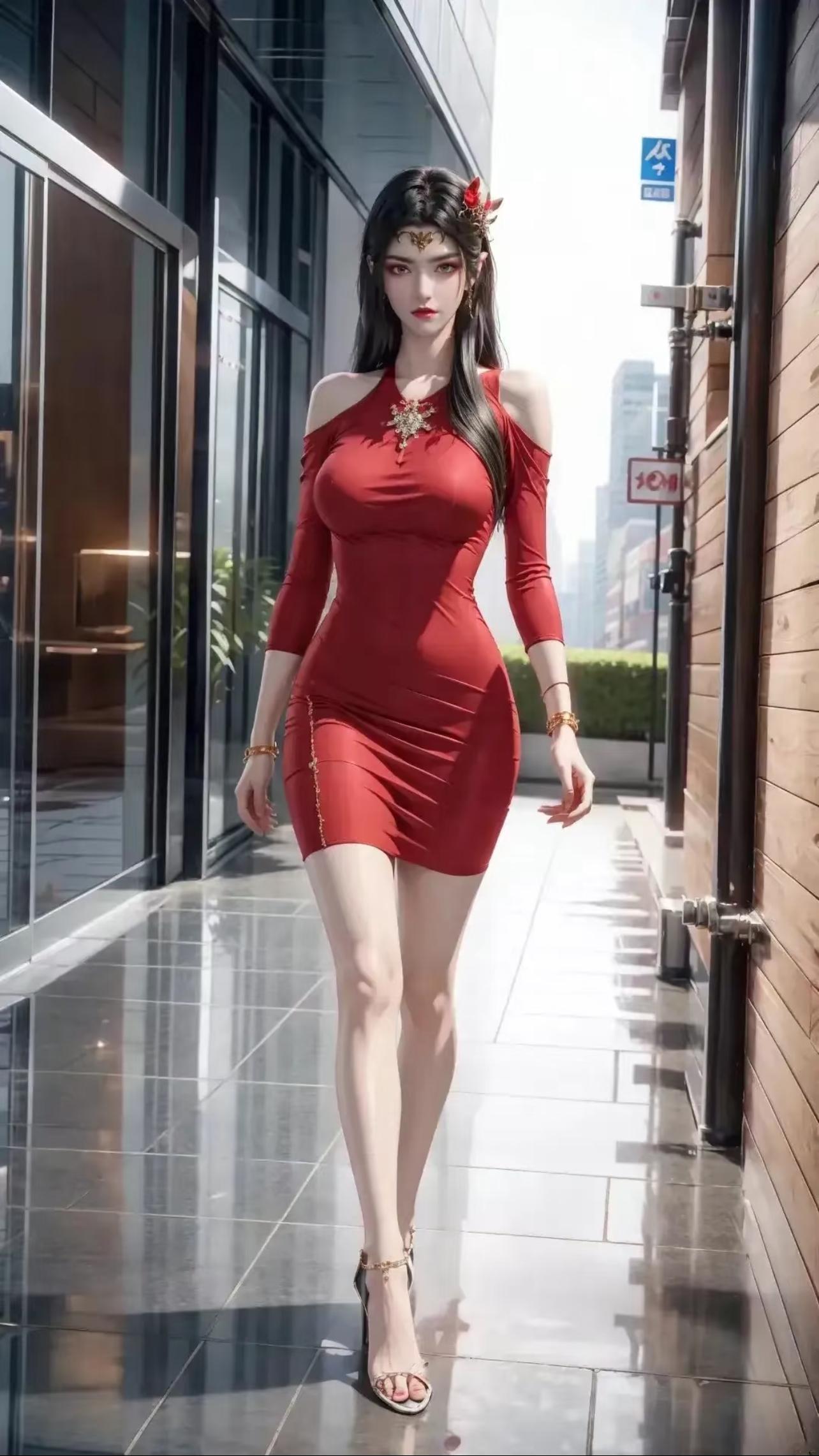 美杜莎女王/彩鳞  ▷ 写真美图红色包臀裙，更显女王身材！ 