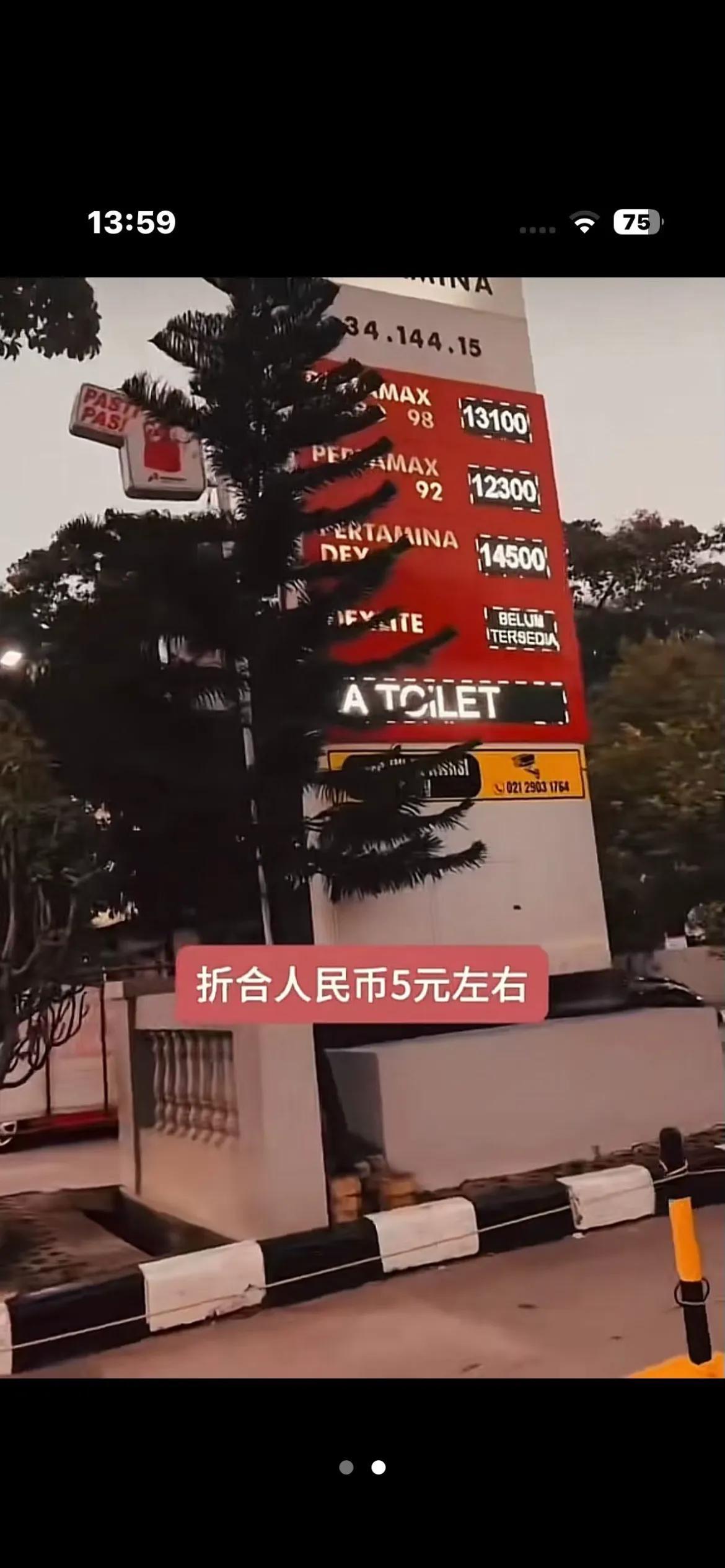 印度尼西亚 汽油折合人民币5元多[灵光一闪]