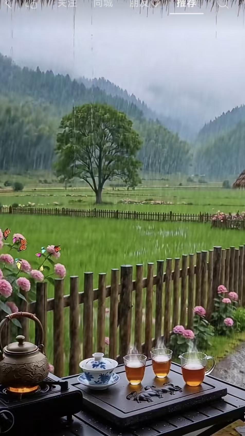 天净沙·山居
山雾雨丝织成，
篱边花影随行。
林色连天际净，
慢煮光景，
醉心浅