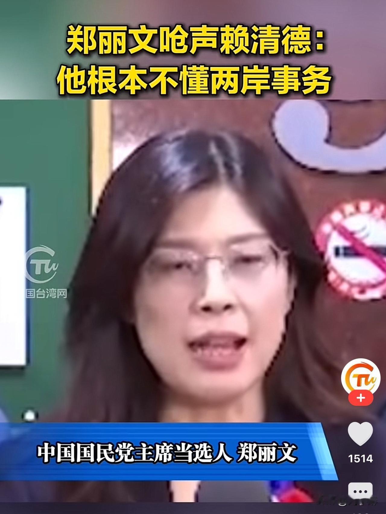 郑丽文呛声赖清德：他根本不懂两岸事务！
她说，我发现赖对两岸事务还有国际事务，非