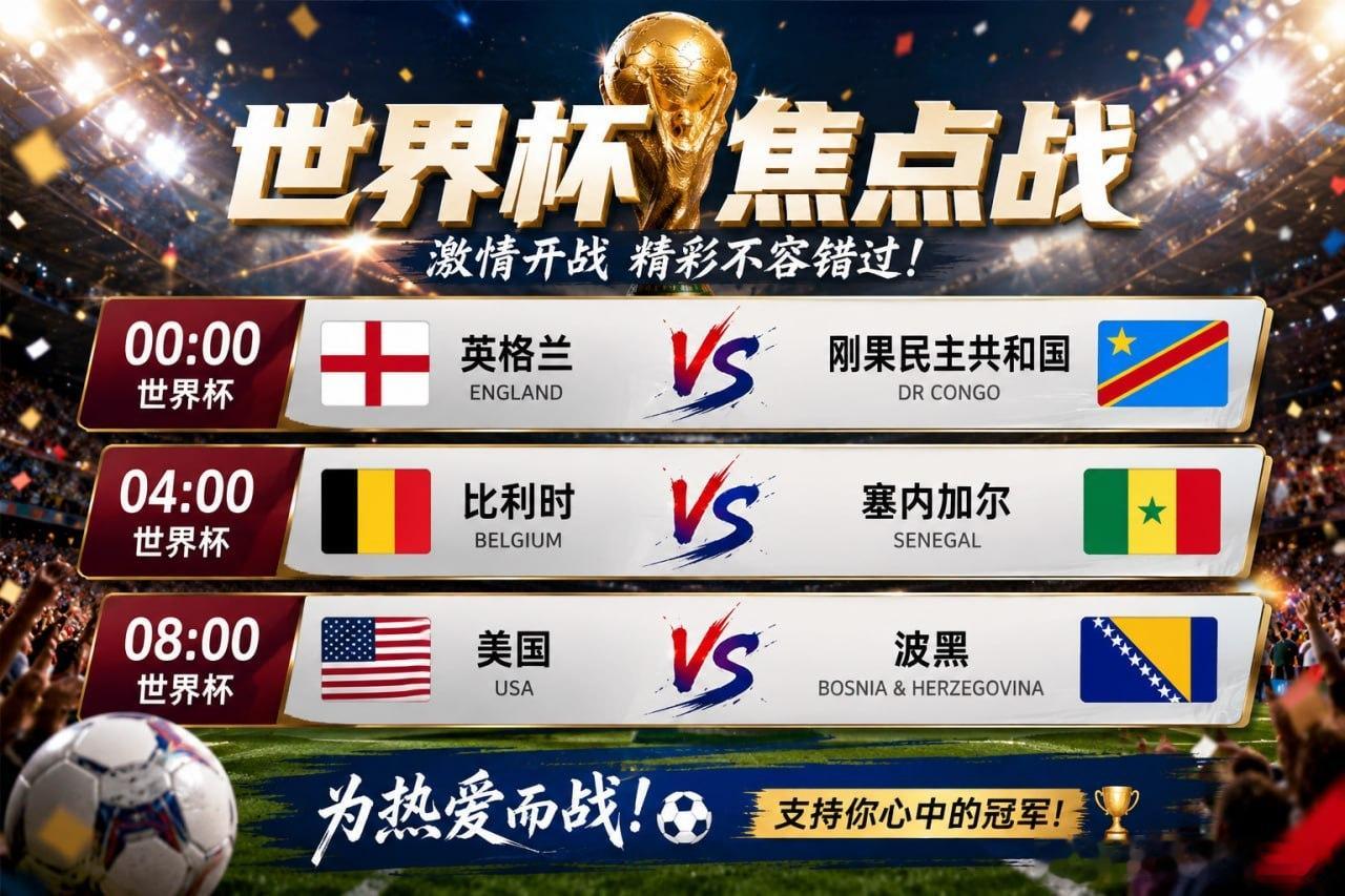 🌙 今晚，又是属于世界杯的夜晚。⚽️ 00:00英格兰vs刚果民主共和国 ⚽️