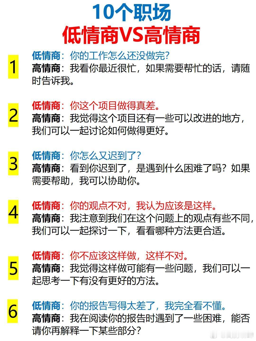 沟通技巧 高情商赢在共情力，低情商暴露情绪短板！10组对比教你职场沟通避坑：1️