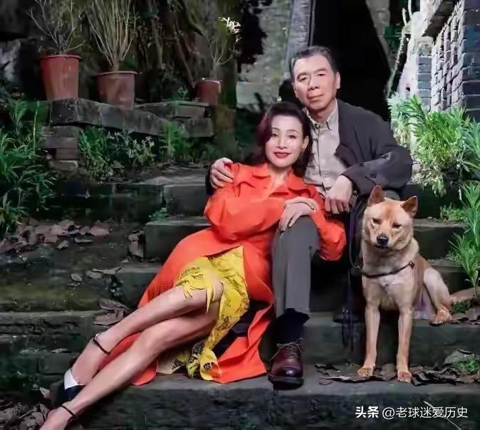 这是冯小刚与陈冲为电影《忠犬八公》拍摄的时尚大片。
石阶青苔间，陈冲一袭橙衣黄裙