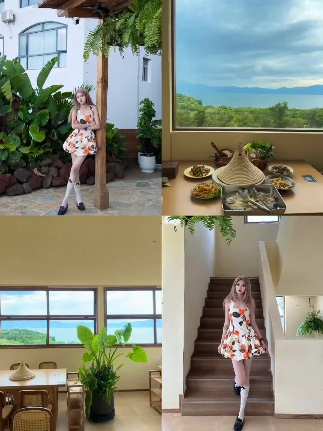抚仙湖边的美丽餐厅～ 抚仙湖！！这扇吃鱼观景zhuan属窗子！！ 真的...